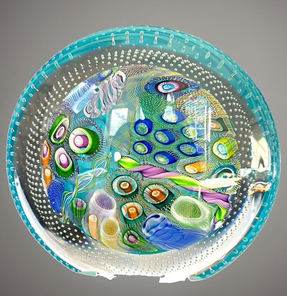 NEW Large Seascape Under The Sea Cut Disc Signed Scott Garrelts Art Glass 8 x 8